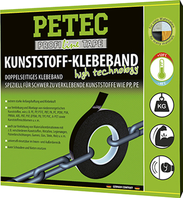 PETEC 87210 Doppelseitiges Kunstsoff Klebeband Montageband schwarz